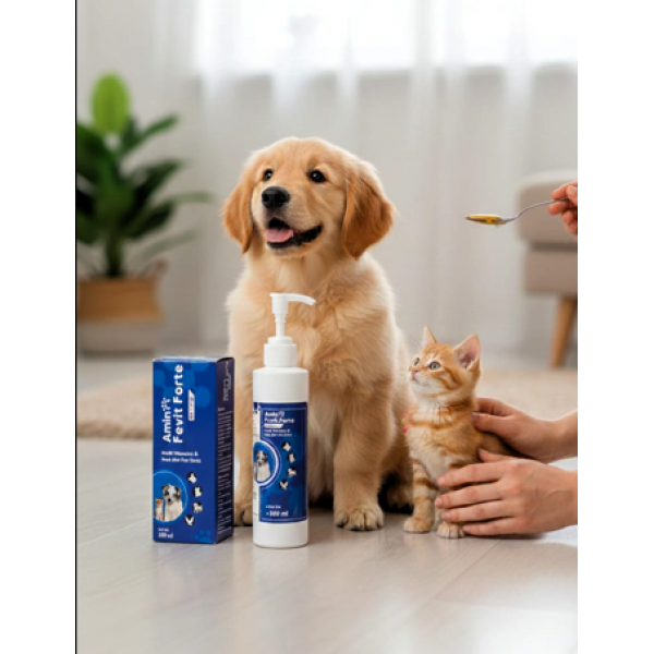 Multivitamins & Iron Rich Tonic for Dogs & Cats – Amin Fevit Forte Pet Syrup 200ml | Daily Nutritional Supplement for Immunity & Growth