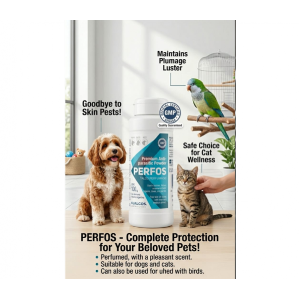 PERFOS Talco Perfumado 100g External Antiparasitic Powder for Dogs, Cats & Ornamental Birds – Flea & Tick Treatment, Cat Flea Killer, Bird Lice & Mite Control – Scented Veterinary Parasite Protection Powder