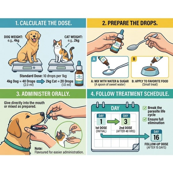 John Martin Deworming Drops for Dogs & Cats 15ml – Easy Flavoured Liquid Worm Medicine for Puppies, Kittens & Adult Dogs and Cats | Effective Roundworm Treatment (Toxocara, Toxascaris) | Fast & Safe Dewormer