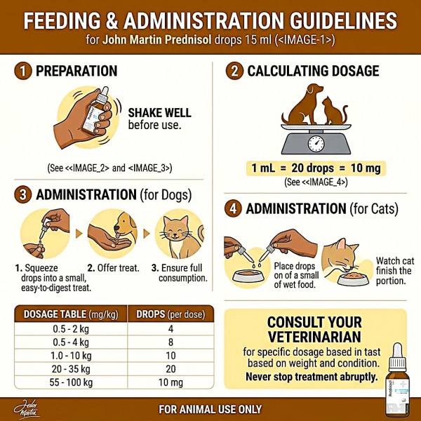 Prednisol 10mg/ml Flavored Oral Suspension 15ml for Dogs & Cats – Prednisolone Acetate Corticosteroid Drops for Inflammation, Allergies & Immune Disorders | Veterinary Prescription Medicine by John Martin UAE