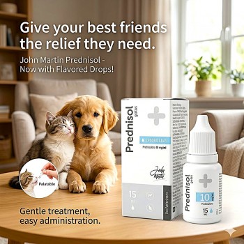 Prednisol 10mg/ml Flavored Oral Suspension 15ml for Dogs & Cats – Prednisolone Acetate Corticosteroid Drops for Inflammation, Allergies & Immune Disorders | Veterinary Prescription Medicine by John Martin UAE