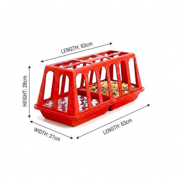 Dual Compartment Poultry Feeder and Waterer 63 x 27 x 28 cm Heavy Duty Plastic Chicken Feeder Water Dispenser for Chickens Pigeons Ducks Quail Backyard Farm Coop