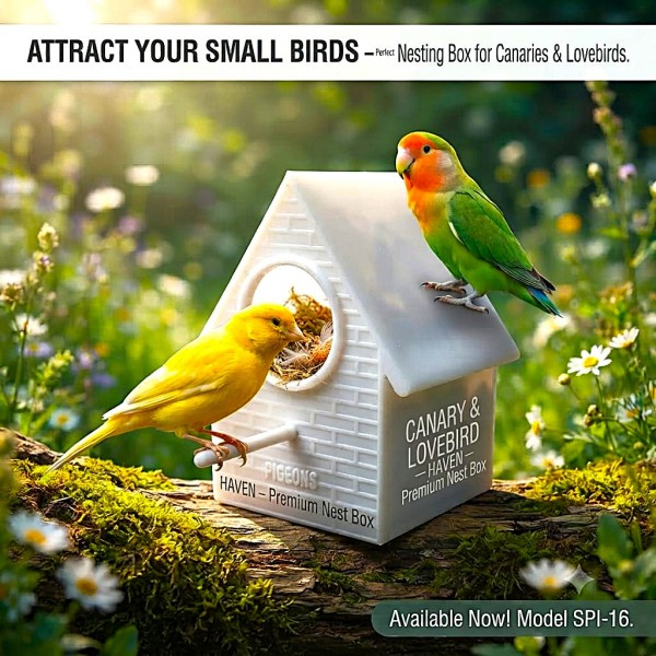 Durable Plastic Bird Nesting Box House with Integrated Cage Hanging Pegs Front Perch Circular Entrance Enclosed Breeding Shelter for Small Birds Aviary Cage 14 x 9 x 12 cm White