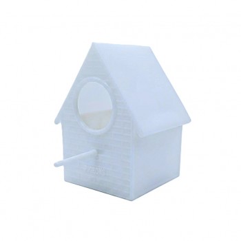 Durable Plastic Bird Nesting Box House with Integrated Cage Hanging Pegs Front Perch Circular Entrance Enclosed Breeding Shelter for Small Birds Aviary Cage 14 x 9 x 12 cm White