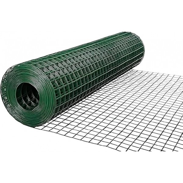 Green Plastic Coated Welded Wire Mesh Roll 1 cm x 1 cm | 15 Meter Garden Fencing Net | Pet Enclosure, Bird Cage, Chicken Coop, Rabbit Run, Plant Protection, Farm Fence and DIY Use