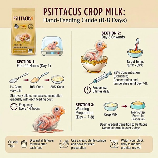 Psittacus Frugivorous Psittacine Crop Milk 500g Complete Hand-Rearing Formula for Baby Parrots and Neonatal Frugivorous Psittacines