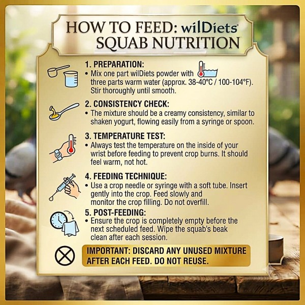 WildDiets Psittacus Pigeon Crop Milk Hand Feeding Formula for Baby Pigeons & Doves, Complete Hand-Rearing Food, 44% Protein, 40% Fat, Vitamins & Minerals, 500g