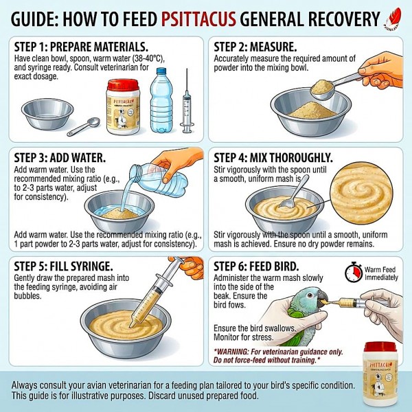 Psittacus General Recovery Bird Food for Parrots, Complete Recovery Feed for Psittacine Birds, Nutritionally Balanced Formula with Protein, Vitamins & Minerals, Easy to Prepare Powder, 700g