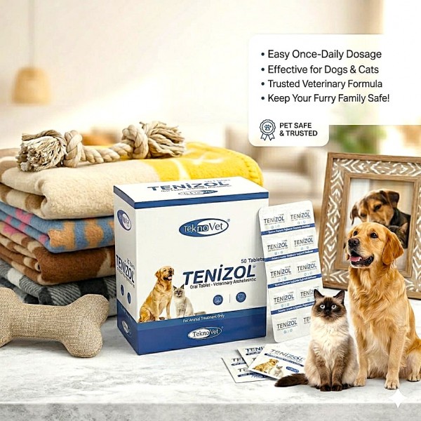 Teknovet Tenizol Oral Dewormer Tablets for Dogs & Cats 50 Tablets | Praziquantel 50 mg + Fenbendazole 500 mg | Broad Spectrum Anthelmintic | Treats Tapeworms, Roundworms, Hookworms & Whipworms