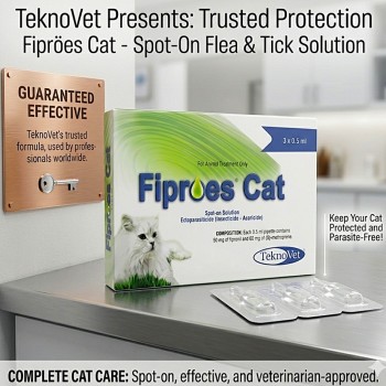Fiproes Cat Spot-on Solution 3 x 0.5 ml – Flea, Tick & Lice Treatment for Cats | Effective Parasite Control with Fipronil & (S)-Methoprene | Veterinarian-Recommended Spot-On for Cats | Monthly Protection for Fleas, Ticks & Allergic Dermatitis