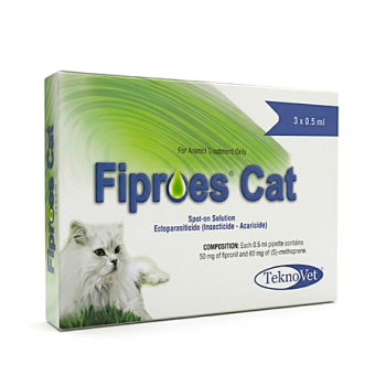 Fiproes Cat Spot-on Solution 3 x 0.5 ml – Flea, Tick & Lice Treatment for Cats | Effective Parasite Control with Fipronil & (S)-Methoprene | Veterinarian-Recommended Spot-On for Cats | Monthly Protection for Fleas, Ticks & Allergic Dermatitis
