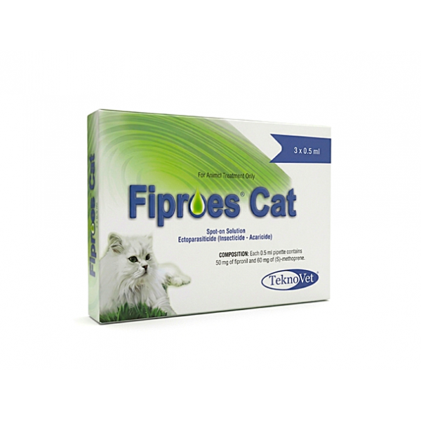 Fiproes Cat Spot-on Solution 3 x 0.5 ml – Flea, Tick & Lice Treatment for Cats | Effective Parasite Control with Fipronil & (S)-Methoprene | Veterinarian-Recommended Spot-On for Cats | Monthly Protection for Fleas, Ticks & Allergic Dermatitis