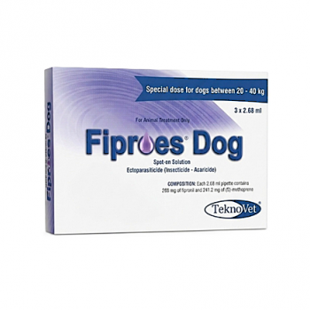 Fiproes Dog Spot-on Solution for Dogs 20–40 kg – 3 x 2.68 ml Pipettes | Flea, Tick & Lice Treatment | Fipronil + (S)-Methoprene Veterinary Parasite Control | TeknoVet Spot-On Solution