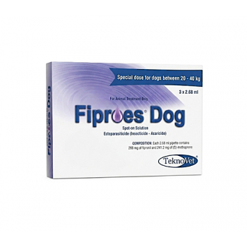 Fiproes Dog Spot-on Solution for Dogs 20–40 kg – 3 x 2.68 ml Pipettes | Flea, Tick & Lice Treatment | Fipronil + (S)-Methoprene Veterinary Parasite Control | TeknoVet Spot-On Solution