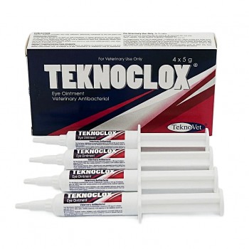 TEKNOCLOX Veterinary Eye Ointment 4 x 5g Syringes – Cloxacillin Benzathine Antibacterial Treatment for Pink Eye, Infectious Keratoconjunctivitis & Ocular Infections in Cattle, Sheep, Horses, Dogs & Cats