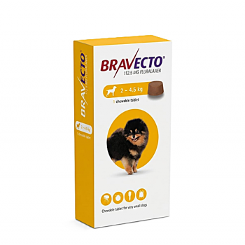 Bravecto 112.5mg Chewable Tablets for Very Small Dogs (2–4.5 kg) – 12-Week Flea & Tick Protection, Puppy Parasite Treatment, Vet Prescription Required