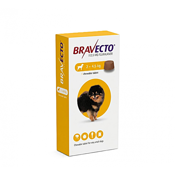 Bravecto 112.5mg Chewable Tablets for Very Small Dogs (2–4.5 kg) – 12-Week Flea & Tick Protection, Puppy Parasite Treatment, Vet Prescription Required