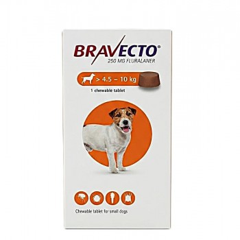 Bravecto 250mg Chewable Tablet for Small Dogs 4.5–10kg – 12 Week Flea & Tick Treatment & Prevention – Fluralaner Oral Parasite Control – Long Lasting Veterinary Prescription Flea Killer for Dogs Over 4.5 kg Up to 10 kg