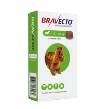 Bravecto Chewable Tablets for Medium Dogs 10–20kg 500mg Fluralaner | Flea and Tick Treatment for Dogs | 3 Month Protection | Fast Acting Oral Parasite Control