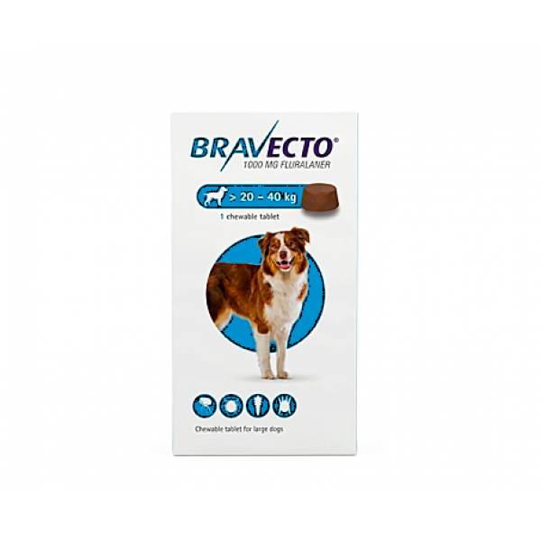 Bravecto Chewable Tablet for Large Dogs 20–40kg | 1000mg Fluralaner Flea & Tick Treatment | 12 Week Protection | Fast Acting Dog Deworming & Anti Tick Medicine UAE