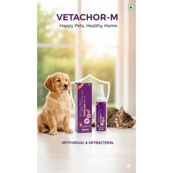Vetachlor-M Antifungal & Antibacterial Spray for Dogs & Cats (100 ml) | Miconazole Nitrate 2% & Chlorhexidine Gluconate 2% Veterinary Topical Medicine for Fungal, Yeast & Bacterial Skin Infections, Ringworm, Dermatitis & Itching Relief