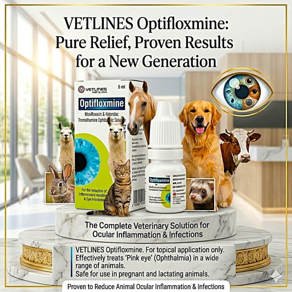 Optifloxmine Veterinary Eye Drops 5ml – Moxifloxacin 0.5% & Ketorolac 0.5% Ophthalmic Solution for Dogs, Cats, Horses & Livestock | Antibiotic & Anti-Inflammatory Treatment for Conjunctivitis, Pink Eye, Keratitis & Ocular Infections