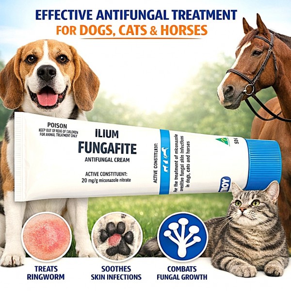 Ilium Fungafite Antifungal Cream 50g for Dogs, Cats & Horses – Miconazole Nitrate 20 mg/g Veterinary Topical Treatment for Ringworm, Dermatitis, Greasy Heel & Fungal Skin Infections