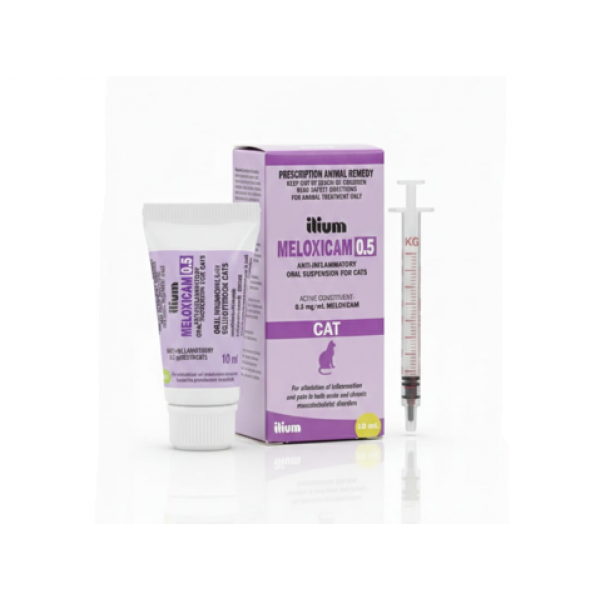 Ilium Meloxicam 0.5 Oral Suspension for Cats 10 mL – Gentle Pain & Inflammation Relief for Cats with Joint, Muscle, or Soft Tissue Issues, Includes Easy Dosing Syringe, Vet-Approved