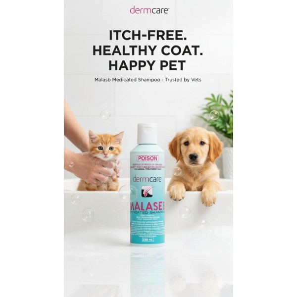 Dermcare Malaseb Medicated Shampoo for Dogs & Cats 250mL – Antibacterial & Antifungal Veterinary Shampoo with Chlorhexidine & Miconazole for Dermatitis, Seborrhoeic Skin Conditions, Yeast & Ringworm Treatment