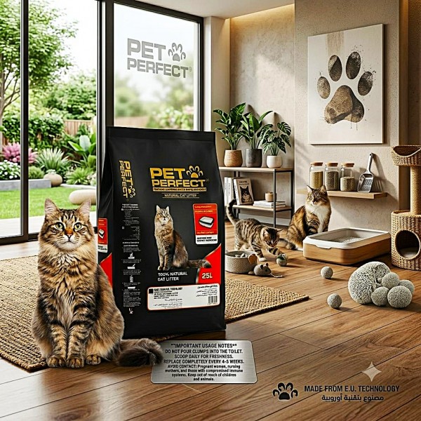 Pet Perfect Premium White Bentonite Clumping Cat Litter 25L (20kg) – Ultra Absorbent, Instant Clumping, Low Dust, Odour Control, 100% Natural Unscented Cat Litter for All Cats
