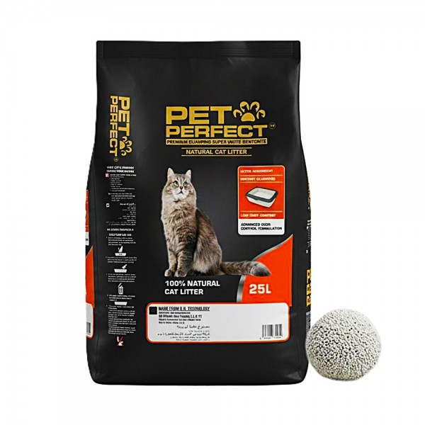 Pet Perfect Premium White Bentonite Clumping Cat Litter 25L (20kg) – Ultra Absorbent, Instant Clumping, Low Dust, Odour Control, 100% Natural Unscented Cat Litter for All Cats