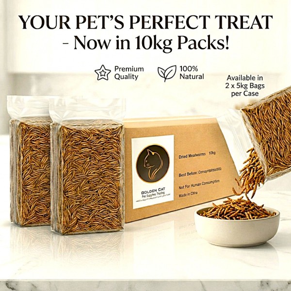 Golden Cat Dried Mealworms Bird Food 10KG (2 x 5KG Sealed Bags) – High Protein Natural Freeze-Dried Feed for Wild Birds, Chickens, Fish, Reptiles & Small Pets