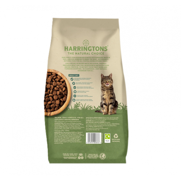 Harringtons Complete Salmon Adult Dry Cat Food 2kg – Natural UK Recipe with Salmon & Chicken, High Animal Protein, Hypoallergenic Adult Cat Food
