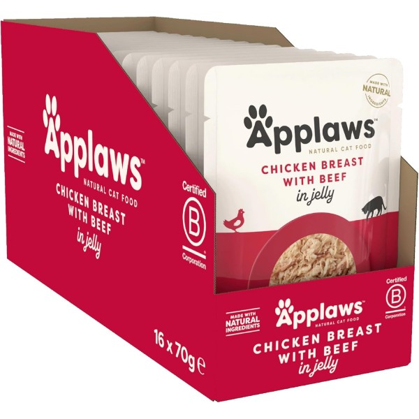 Applaws Chicken with Beef in Jelly Adult Wet Cat Food 70g X 16 Pouch In 1 Box