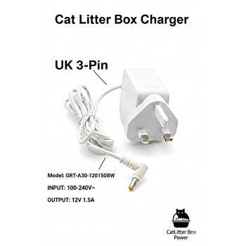 Adapter for Automatic Cat Litter Box, 12V 1.5A AC/DC Power Adapter, UK 3-Pin Plug, 18W Replacement Charger, Center-Positive, Compatible with Multiple Models