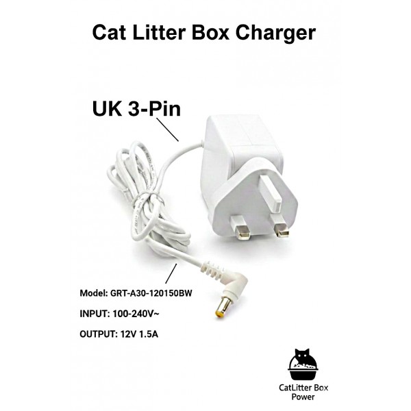 Adapter for Automatic Cat Litter Box, 12V 1.5A AC/DC Power Adapter, UK 3-Pin Plug, 18W Replacement Charger, Center-Positive, Compatible with Multiple Models