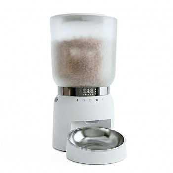 Automatic Cat Feeder 4.2L White, Programmable Pet Food Dispenser, 6 Meals Daily, Voice Recorder, Portion Control, Dual Power Backup, Stainless Steel Bowl