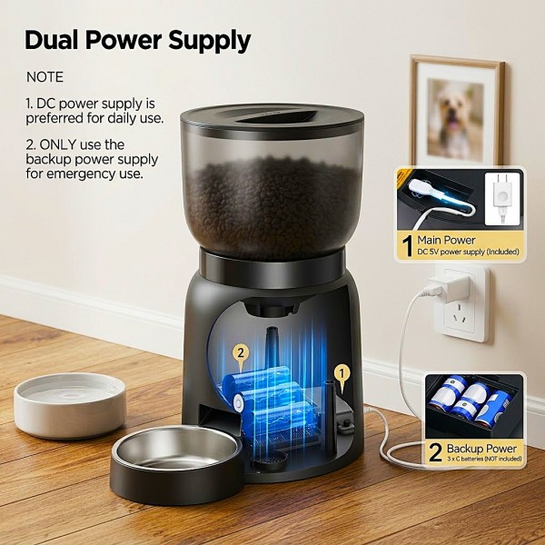 Automatic Cat Feeder 4.2L Light Coffee, Programmable Pet Food Dispenser for Cats and Small Dogs, 6 Meals per Day, Portion Control, 20-Second Voice Recorder, Anti-Clog System and Battery Backup