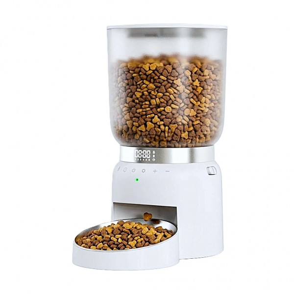 Automatic Cat Feeder 4.2L White, Programmable Pet Food Dispenser, 6 Meals Daily, Voice Recorder, Portion Control, Dual Power Backup, Stainless Steel Bowl