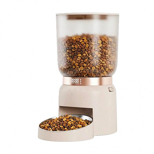 Automatic Cat Feeder 4.2L Light Coffee, Programmable Pet Food Dispenser for Cats and Small Dogs, 6 Meals per Day, Portion Control, 20-Second Voice Recorder, Anti-Clog System and Battery Backup