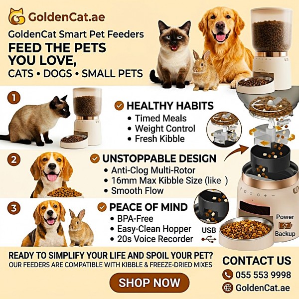 Automatic Cat Feeder 4.2L Light Coffee, Programmable Pet Food Dispenser for Cats and Small Dogs, 6 Meals per Day, Portion Control, 20-Second Voice Recorder, Anti-Clog System and Battery Backup