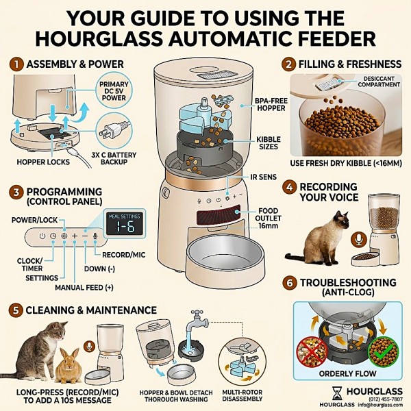 Automatic Cat Feeder 4.2L Light Coffee, Programmable Pet Food Dispenser for Cats and Small Dogs, 6 Meals per Day, Portion Control, 20-Second Voice Recorder, Anti-Clog System and Battery Backup