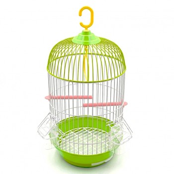 Golden Cat Round Bird Cage for Small Birds, 50cm Hanging Aviary with Adjustable Perches, Detachable Feeders & Removable Tray, Green & White