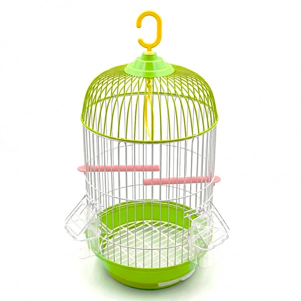 Golden Cat Round Bird Cage for Small Birds, 50cm Hanging Aviary with Adjustable Perches, Detachable Feeders & Removable Tray, Green & White