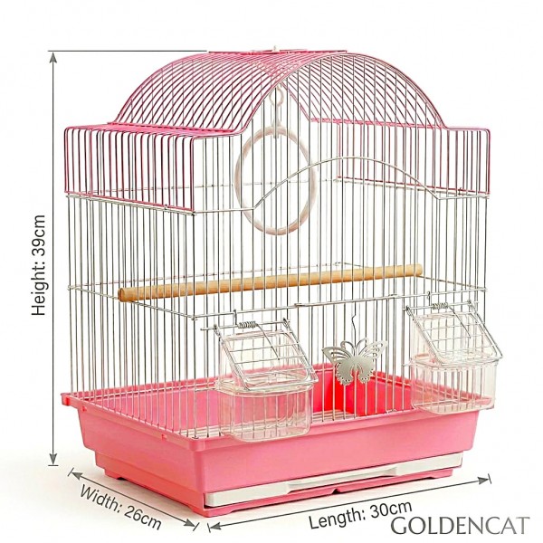 Golden Cat Premium Aviary Bird Cage 30x26x39 cm – Elegant Hanging Round Bird Cage with Slide-Out Cleaning Tray, External Feeder Cups & Activity Ring, Durable Decorative Indoor Cage for Finches, Canaries, Budgies & Small Birds