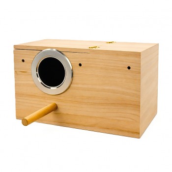 Golden Cat Large Wooden Bird Breeding Box 34x19x18cm – Natural Nesting House with Reinforced Entrance Protector, Hinged Lid & Perch for Parrots, Cockatiels, Lovebirds, Budgies & Small Birds