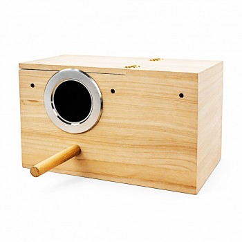 Golden Cat Medium Wooden Bird Breeding Box 29x15x15cm – Natural Nesting House with Reinforced Entrance Protector, Hinged Lid & Perch for Parrots, Budgies & Lovebirds