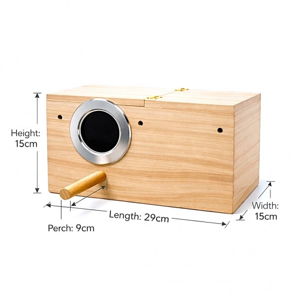 Golden Cat Medium Wooden Bird Breeding Box 29x15x15cm – Natural Nesting House with Reinforced Entrance Protector, Hinged Lid & Perch for Parrots, Budgies & Lovebirds