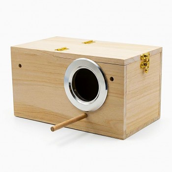 Golden Cat Small Wooden Bird Breeding Box 25x13x13cm – Natural Nesting House with Reinforced Entrance Protector, Hinged Lid & Perch for Budgies, Lovebirds, Finches & Small Birds