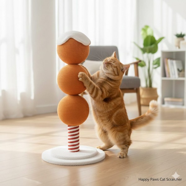 Cat Scratching Post with 3 Ball Claw Grinding Design, Extra Stable Base, Hemp Rope & Plush Finish, 82 cm Tall Indoor Cat Scratcher